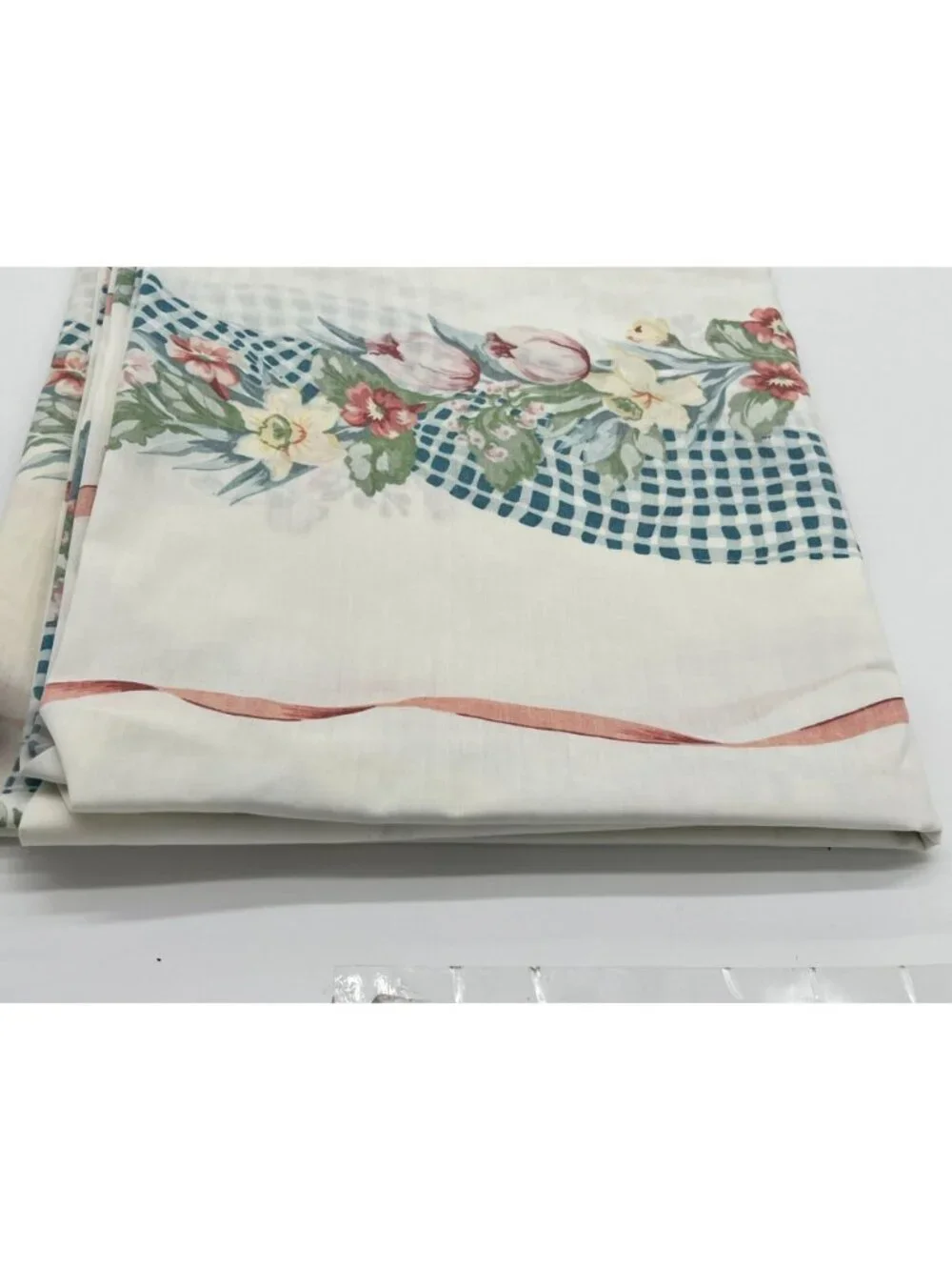 Vintage Lady Pepperell No Iron percale Floral Gingham Queen Flat Sheet Bedding